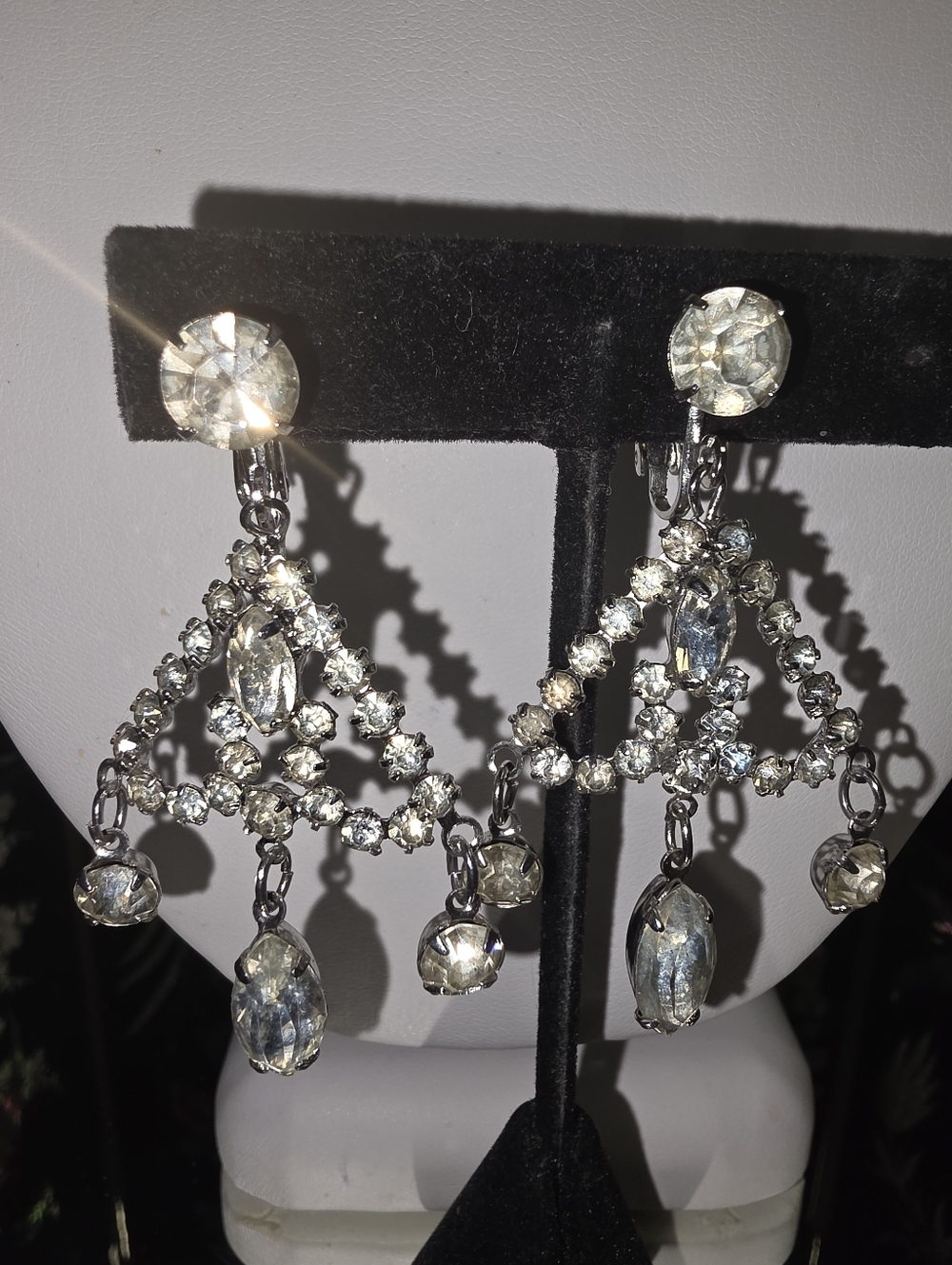 Vintage Albert Weiss Clear Crystal Chandelier Clip-On Earrings
